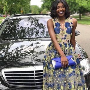 Blue Floral Print Gown